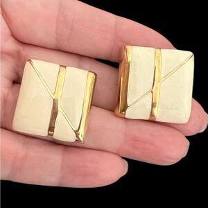 Vintage Monet Gold and Cream Geometric Earrings